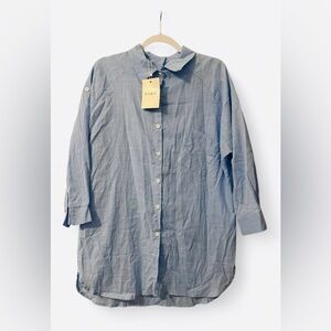 NWT NORD women’s Large 1/2 sleeve button up light blue tunic - 3 buttons on back